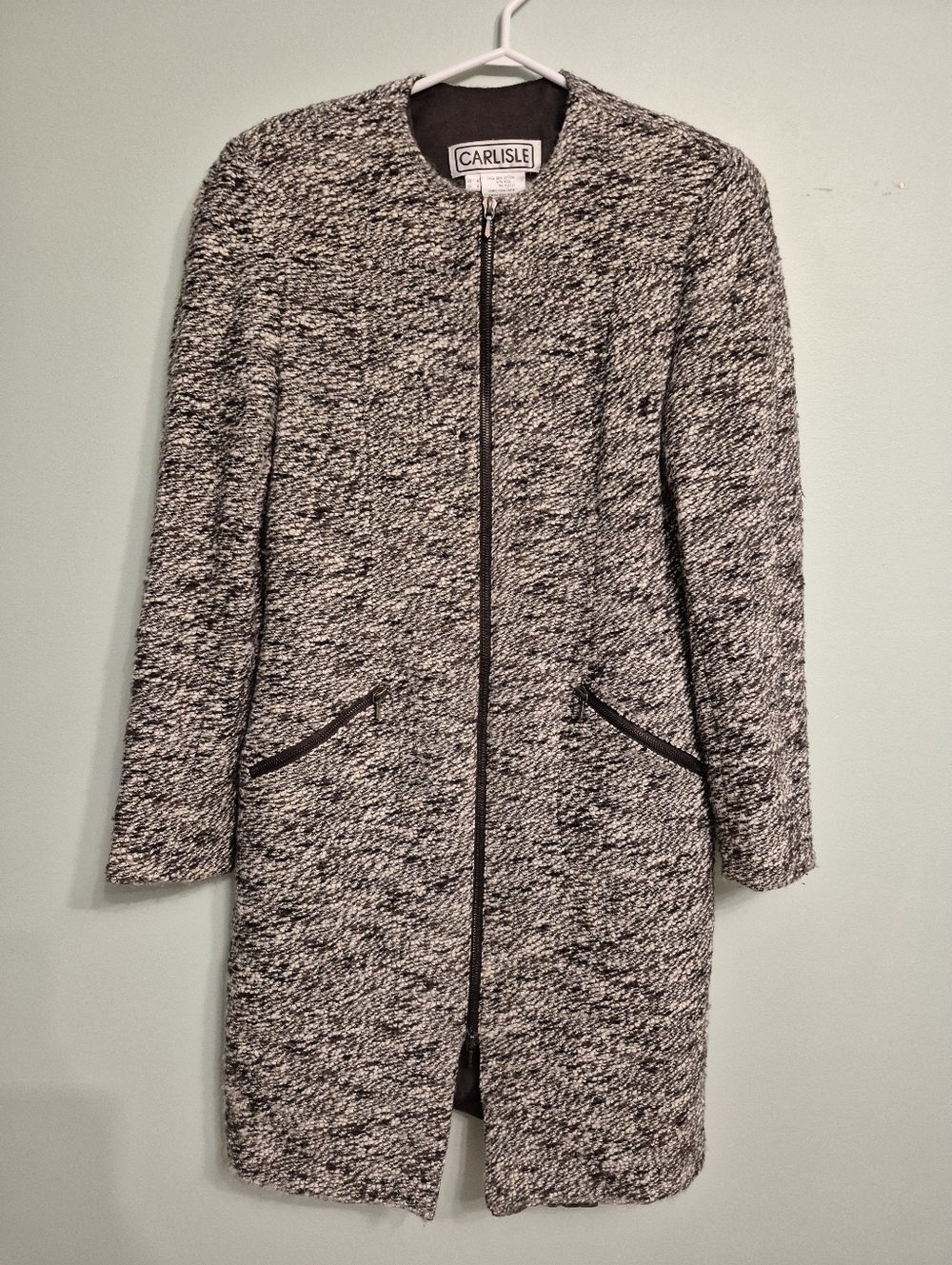 Carlisle Women's Vintage Long Line Salt & Pepper Textured Weave Jacket Size 4/S - Picture 2 of 6